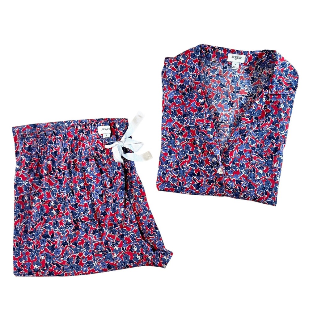 J.Crew Womens Floral Pajama Set Cotton Short Sleeve Top Drawstring Pants Size S - Picture 10 of 10